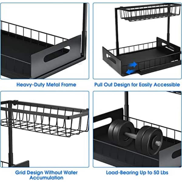 2 tier metallic sliding pull out cabinet organizer rack - Image 2