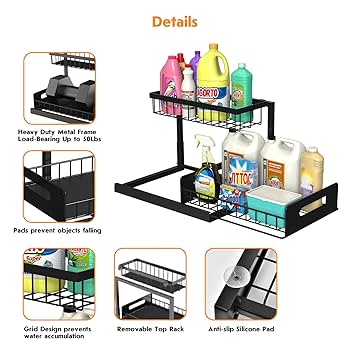 2 tier metallic sliding pull out cabinet organizer rack - Image 4