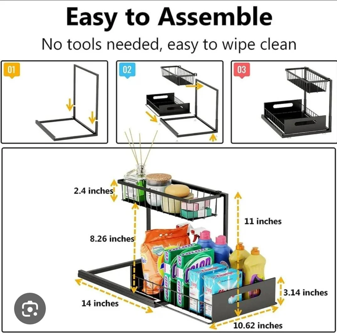 2 tier metallic sliding pull out cabinet organizer rack - Image 5
