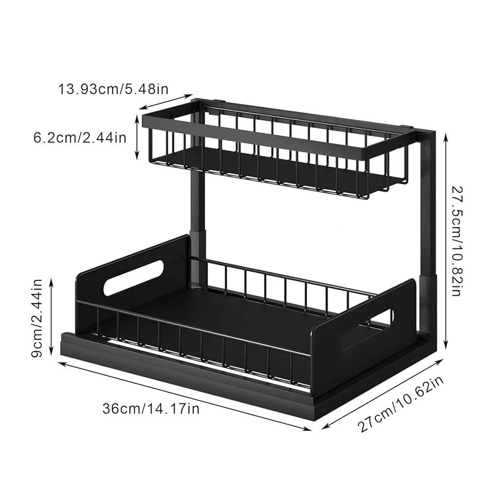 2 tier metallic sliding pull out cabinet organizer rack - Image 6