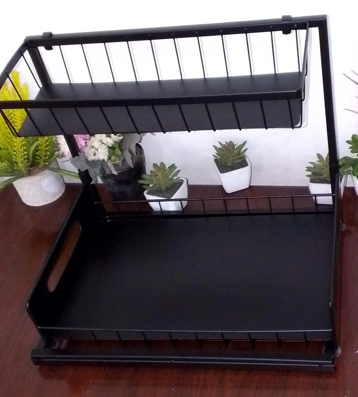 2 tier metallic sliding pull out cabinet organizer rack - Image 7