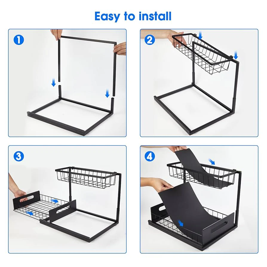 2 tier metallic sliding pull out cabinet organizer rack - Image 8