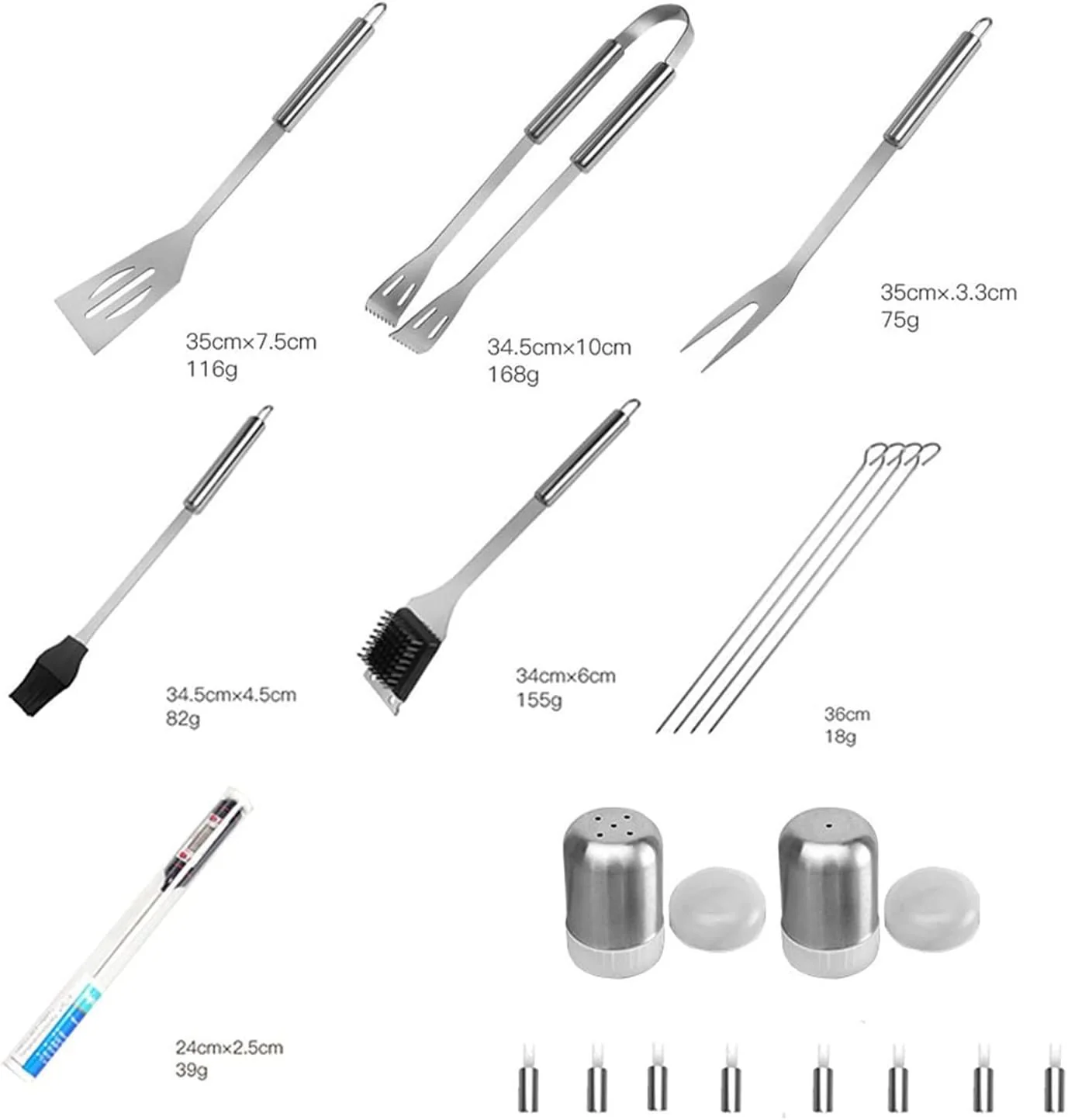 20pcs Stainless Steel BBQ Grill Tool Set with Thermometer & Storage Bag - Image 3