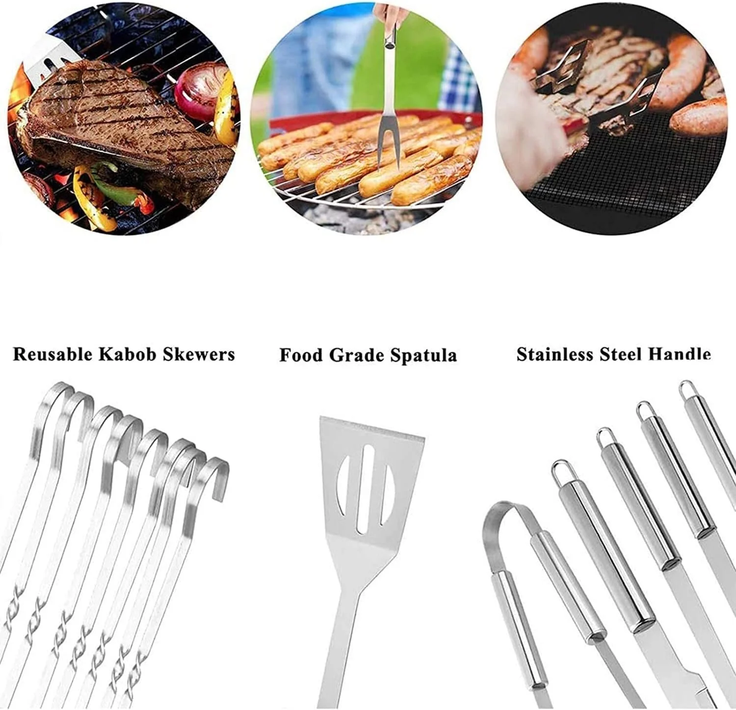 20pcs Stainless Steel BBQ Grill Tool Set with Thermometer & Storage Bag - Image 4
