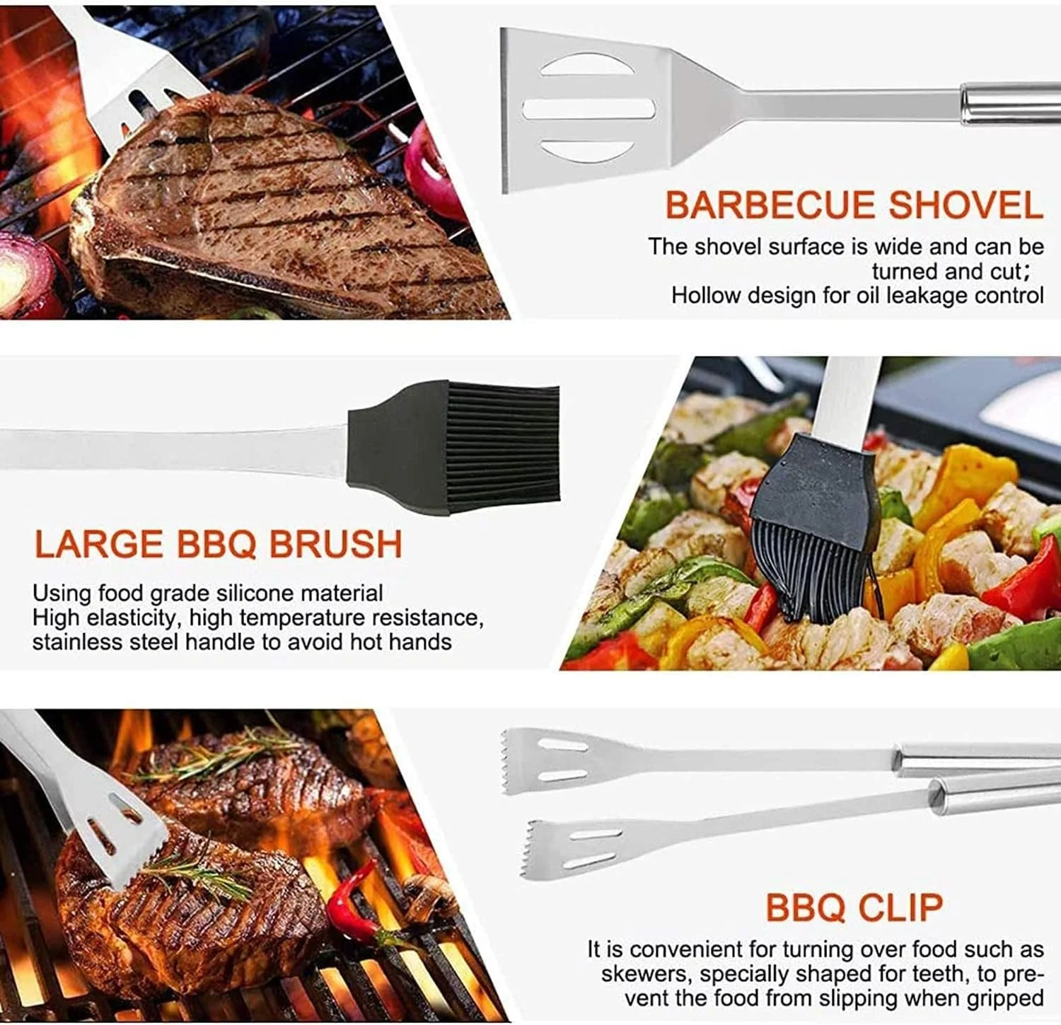 20pcs Stainless Steel BBQ Grill Tool Set with Thermometer & Storage Bag - Image 6