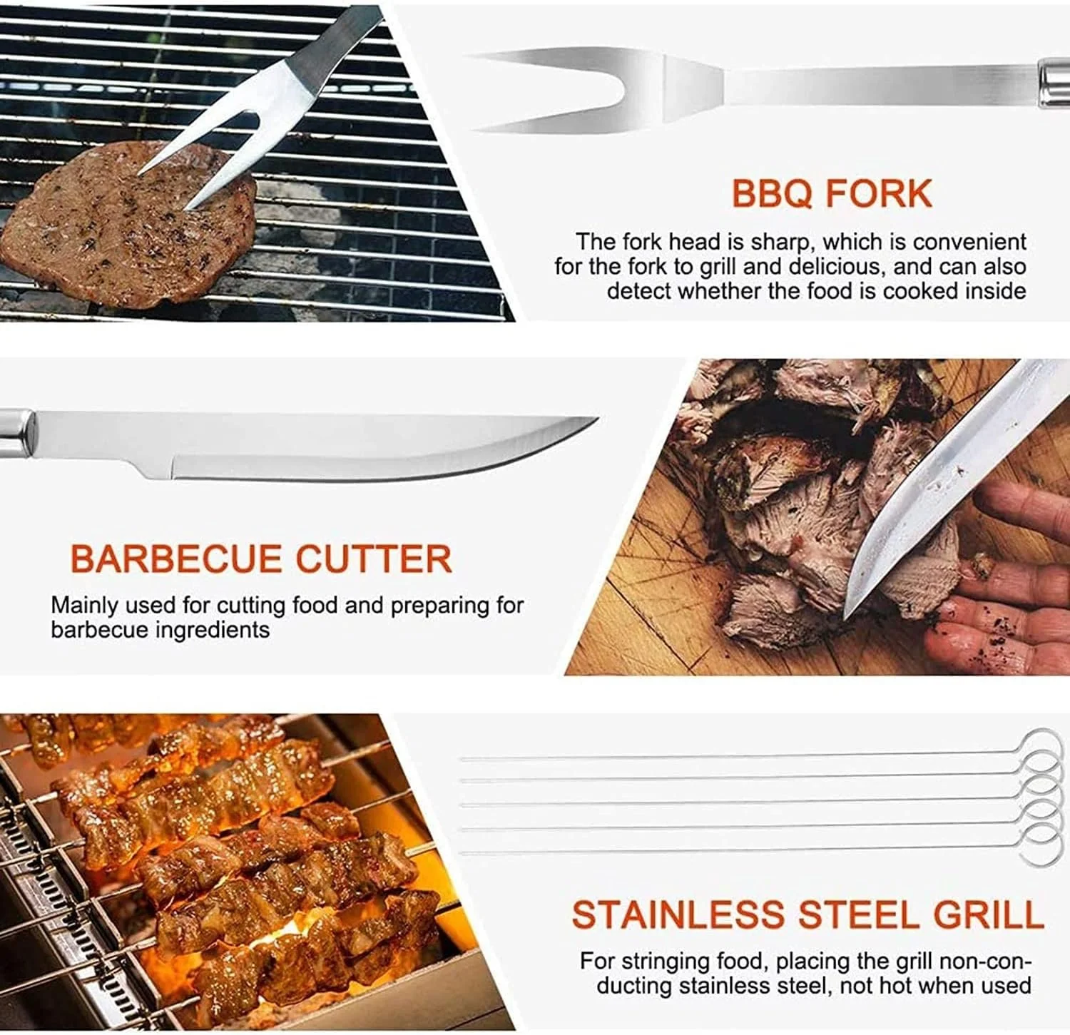 20pcs Stainless Steel BBQ Grill Tool Set with Thermometer & Storage Bag - Image 7
