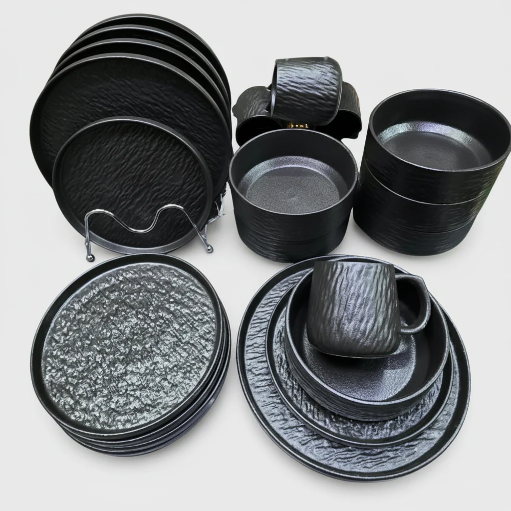 24 Pcs Rock Glazed Ceramic Dinner Set 6 Plates Bowls Mugs Microwave Dishwasher Safe - Image 2