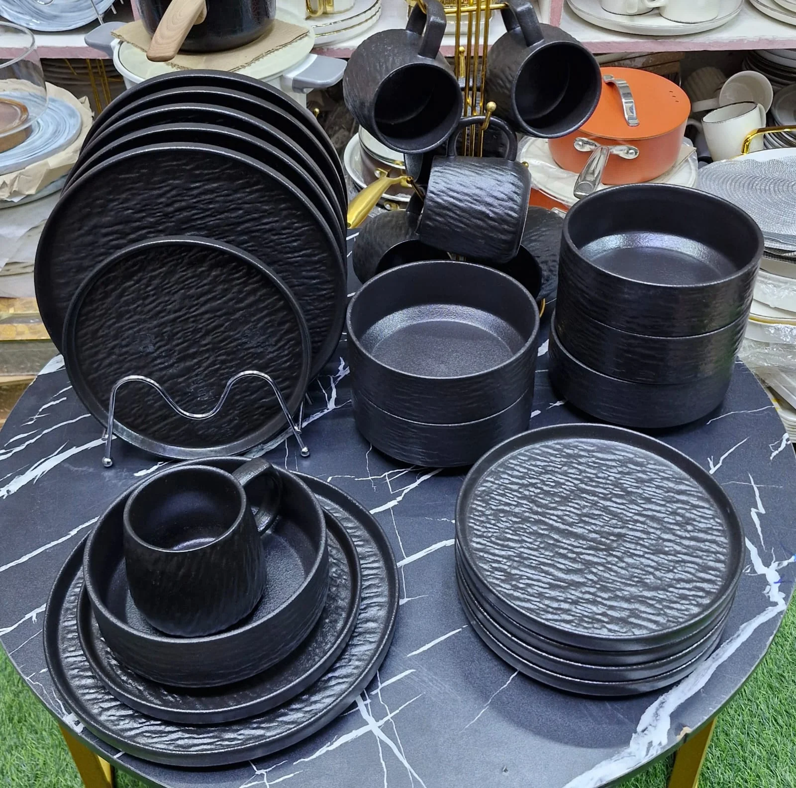 24 Pcs Rock Glazed Ceramic Dinner Set 6 Plates Bowls Mugs Microwave Dishwasher Safe - Image 3