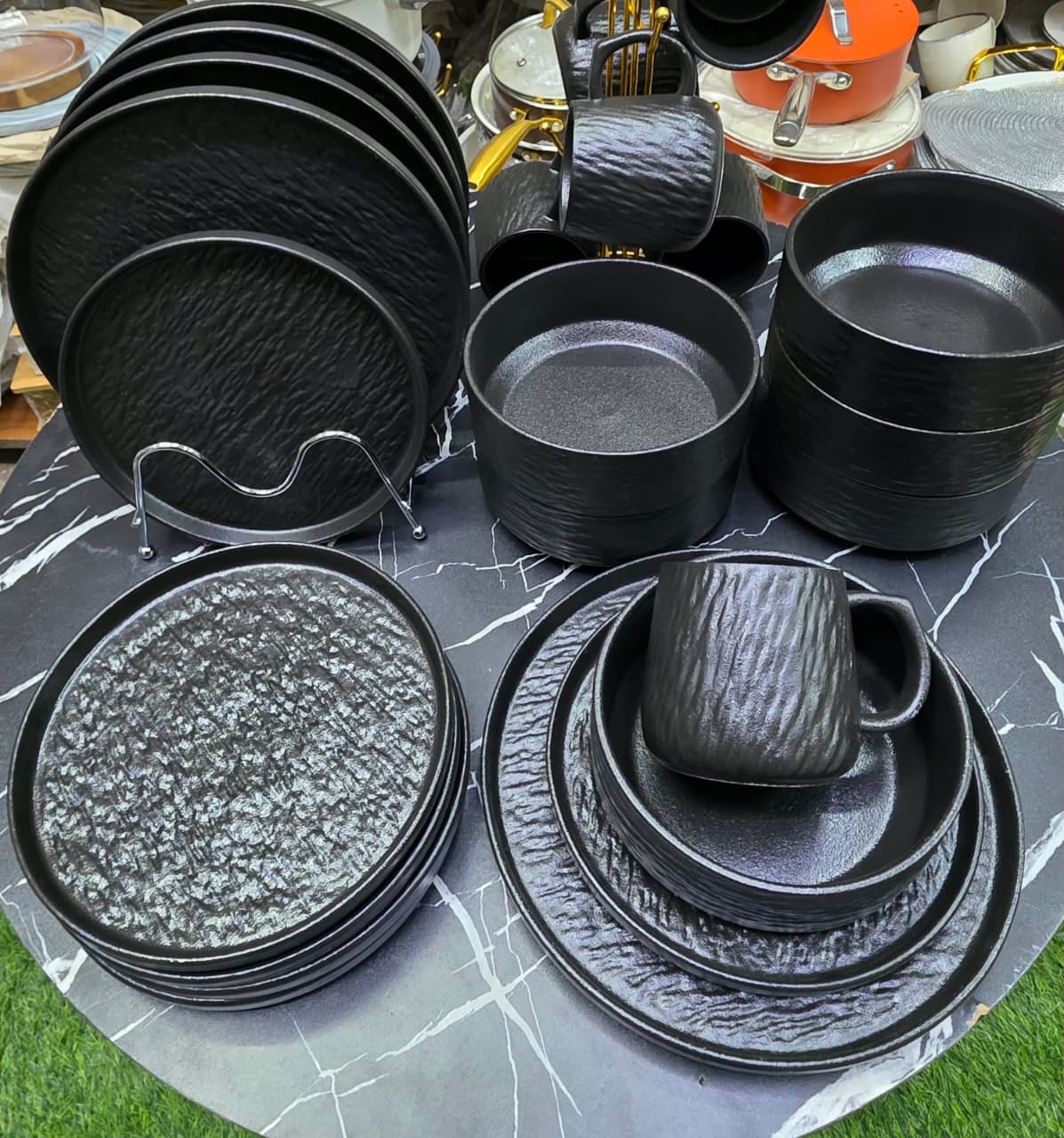 24 Pcs Rock Glazed Ceramic Dinner Set 6 Plates Bowls Mugs Microwave Dishwasher Safe - Image 4