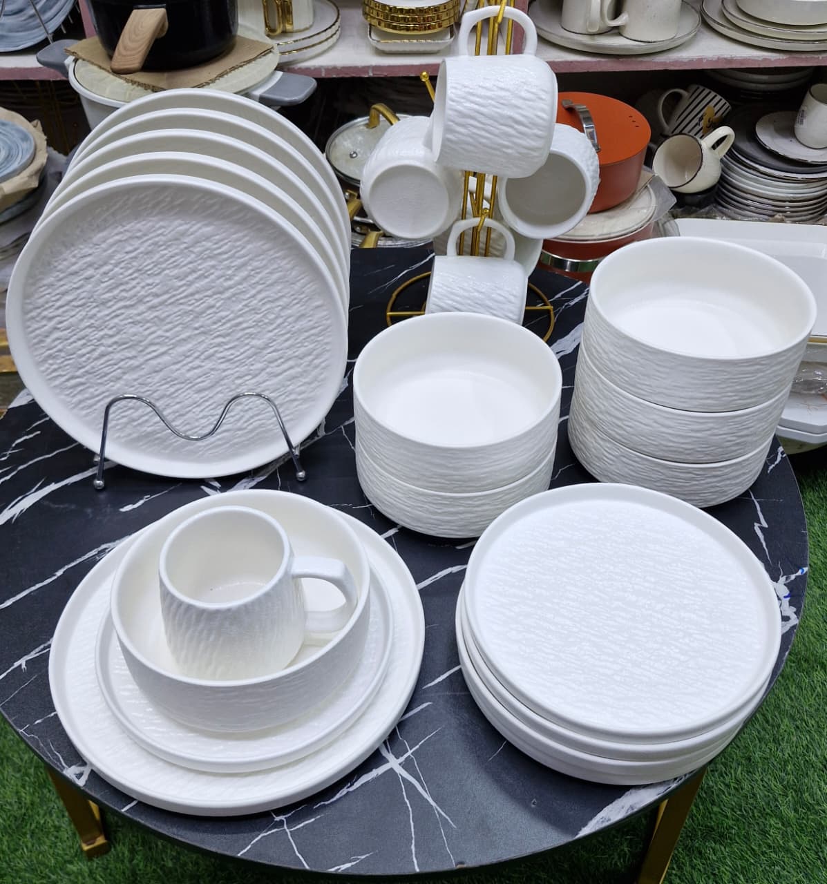 24 Pcs Rock Glazed Ceramic Dinner Set 6 Plates Bowls Mugs Microwave Dishwasher Safe - Image 5