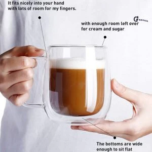 250ml 2-Pcs Danny Home Double Walled Glass Mug with Handle Set - Image 3