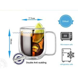 250ml Danny Home Double Walled Glass Mug with Handle (2 Pcs) - Image 5