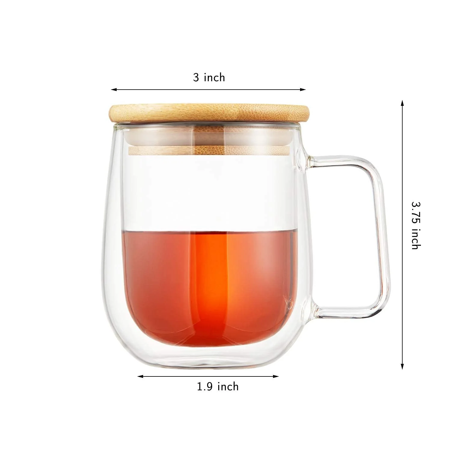 250ml Double Wall Glass Mug with Bamboo Lid & Handle – Heat Resistant Coffee Cup - Image 3