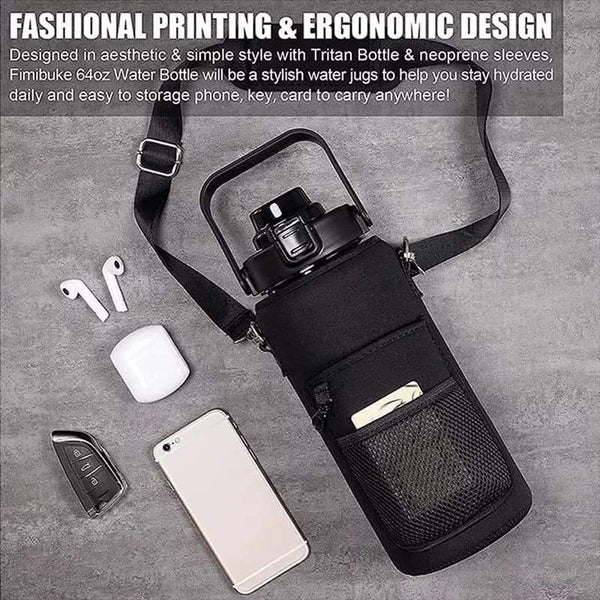 2L Motivational Water Bottle with Cover/ Sleeve with Portable Strap - Image 2