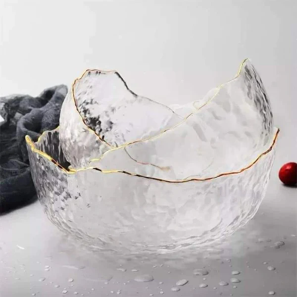 2pcs Elegant Japanese irregular glass bowl with gold rim - Image 4
