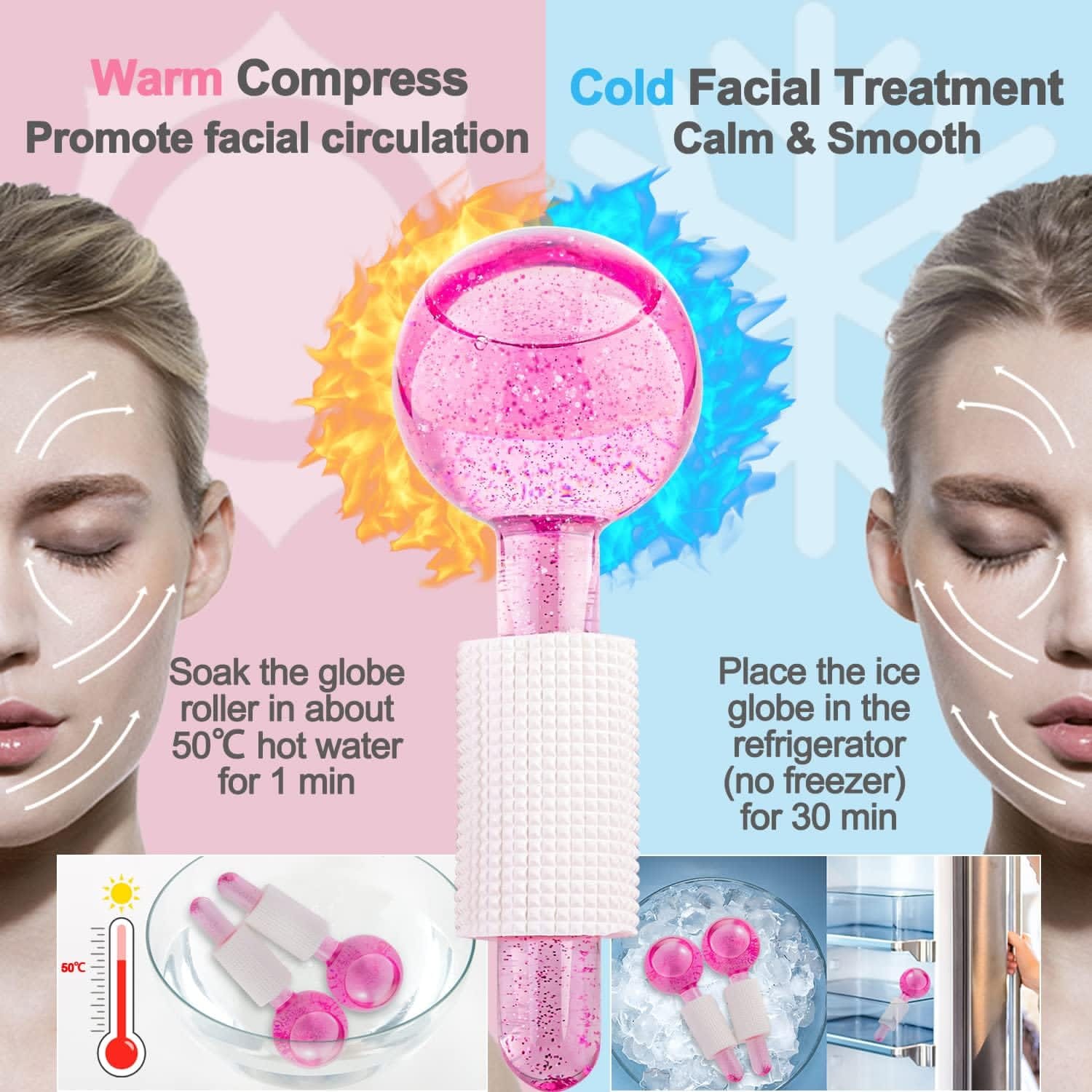 2pcs Ice Globes for Facials Massage Tool Set, Face Roller Cooling Glitter Massager Glitter ASMR for Face Neck, Skin Care Daily Beauty - Image 3