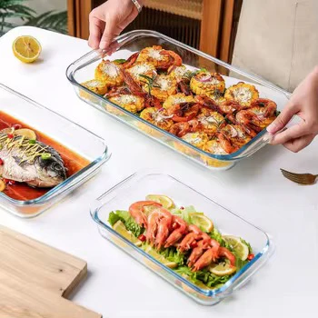 2PCS Rectangular Borosilicate Glass Bakeware Set with Free Oven Mitts Oven Safe Baking Pans - Image 2