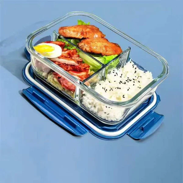 3 Grid Microwave 1200mls- Safe Borosilicate Glass Lunch Box - Image 2