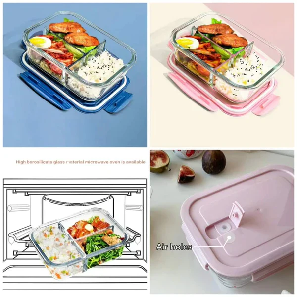 3 Grid Microwave 1200mls- Safe Borosilicate Glass Lunch Box - Image 3