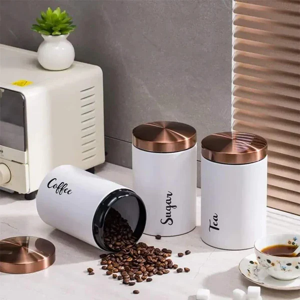 3-in-1 Alloy Canister Set for Tea, Coffee & Sugar Airtight Metal Kitchen Jars Stylish Pantry Organizers for Home, Office & Gifting in Kenya - Image 4