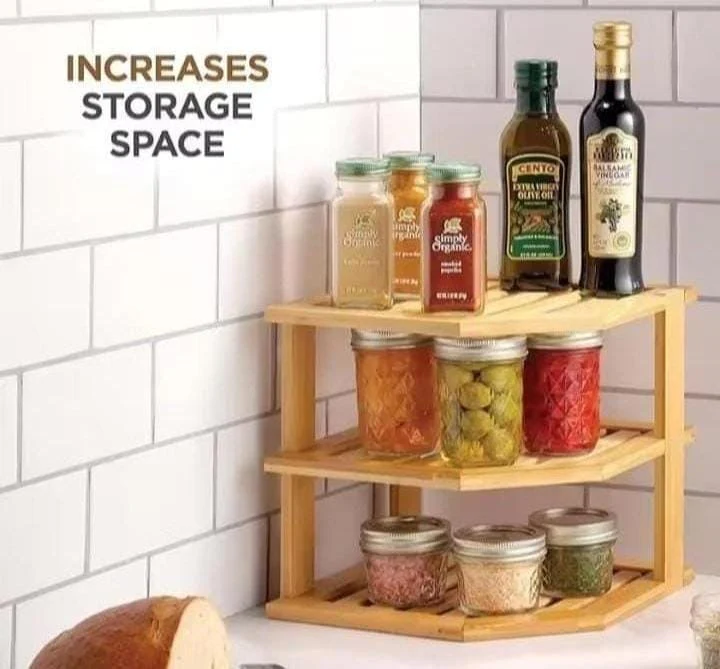 3-in-1 Bamboo Kitchen Corner Rack & Counter Organiser – Water Resistant - Image 2