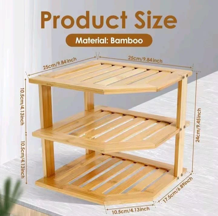 3-in-1 Bamboo Kitchen Corner Rack & Counter Organiser – Water Resistant - Image 3