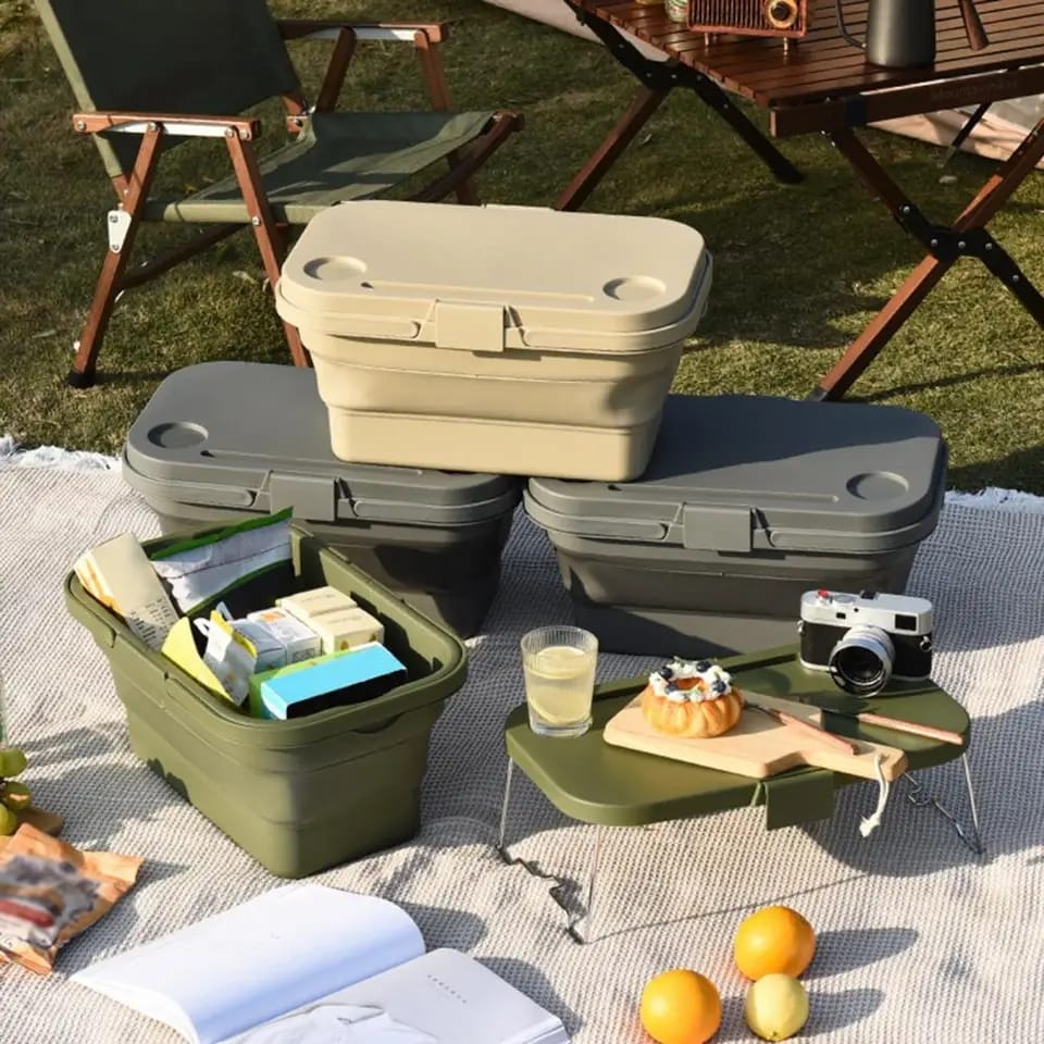 3 in 1 Foldable Collapsible Camping Hand Basket Picnic Basket  Bag Covertable to a Table - Image 3