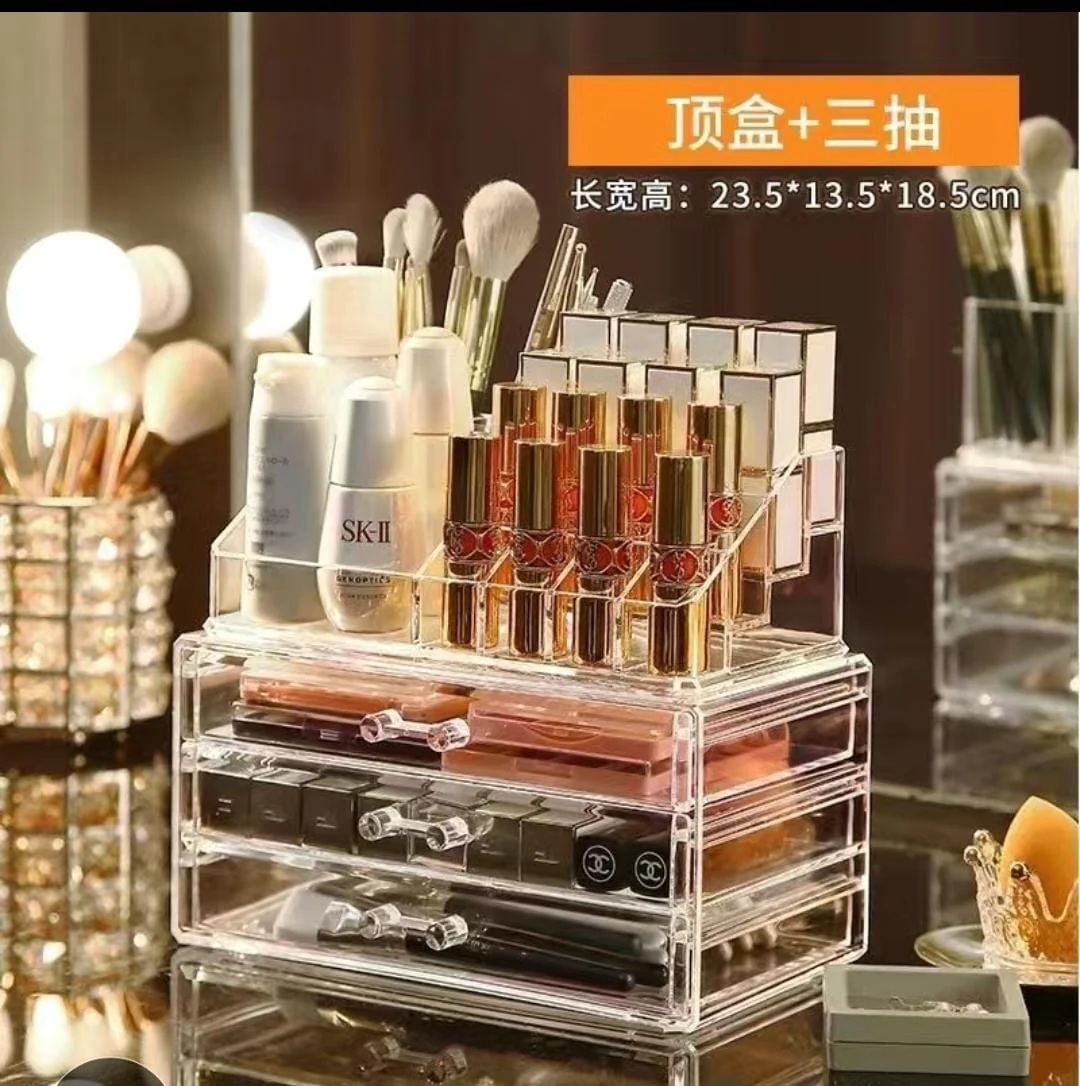 3 Layer Acrylic Transparent Makeup Drawer/Organizer Desktop Cosmetic Storage Box for Lipstick, Jewelry. - Image 4