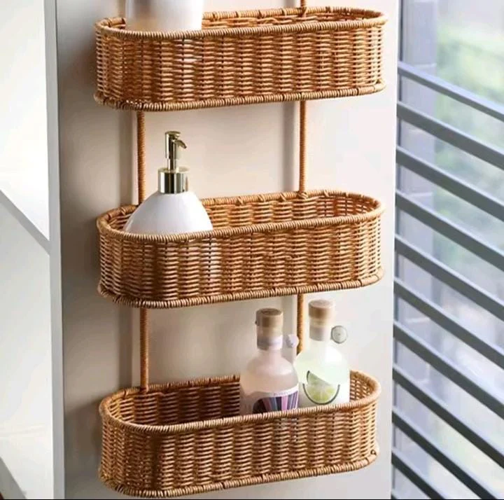 3-Tier Rattan Shower Caddy & Bathroom Organiser – Hanging Over Shower Head, Hand Woven Water Resistant - Image 2