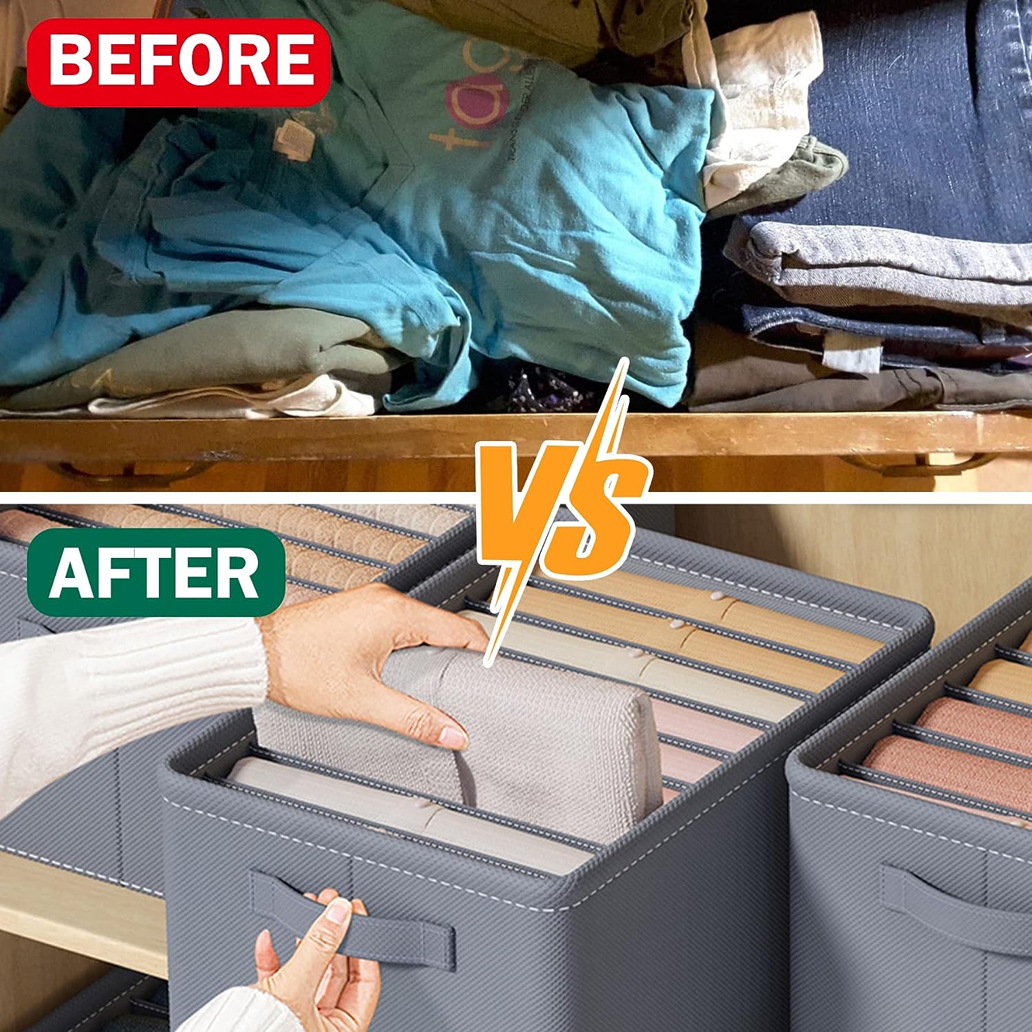 3 Pack Wardrobe Clothes Organiser,Foldable Jeans Drawer Closet Organizer - Image 5