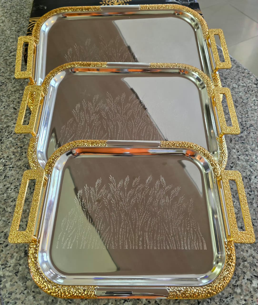3 Pcs Round Decorative Trays with Gold Rim Serving Trays for Snacks Fruits and Tea - Image 2