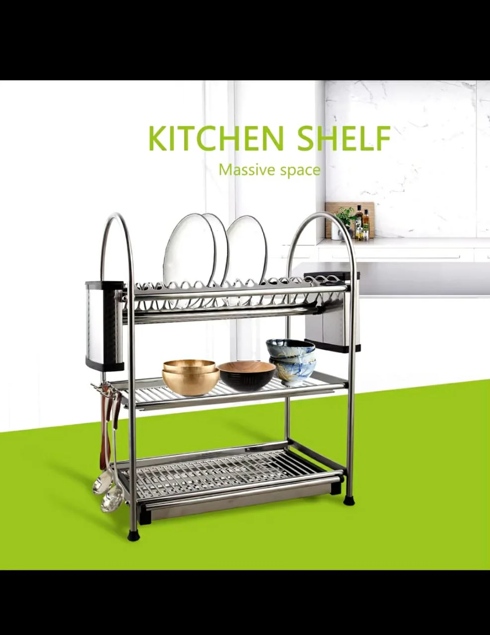 3-Tier Aluminium Kitchen Dish Drying Rack  Large Capacity Plate & Utensil Organizer - Image 2