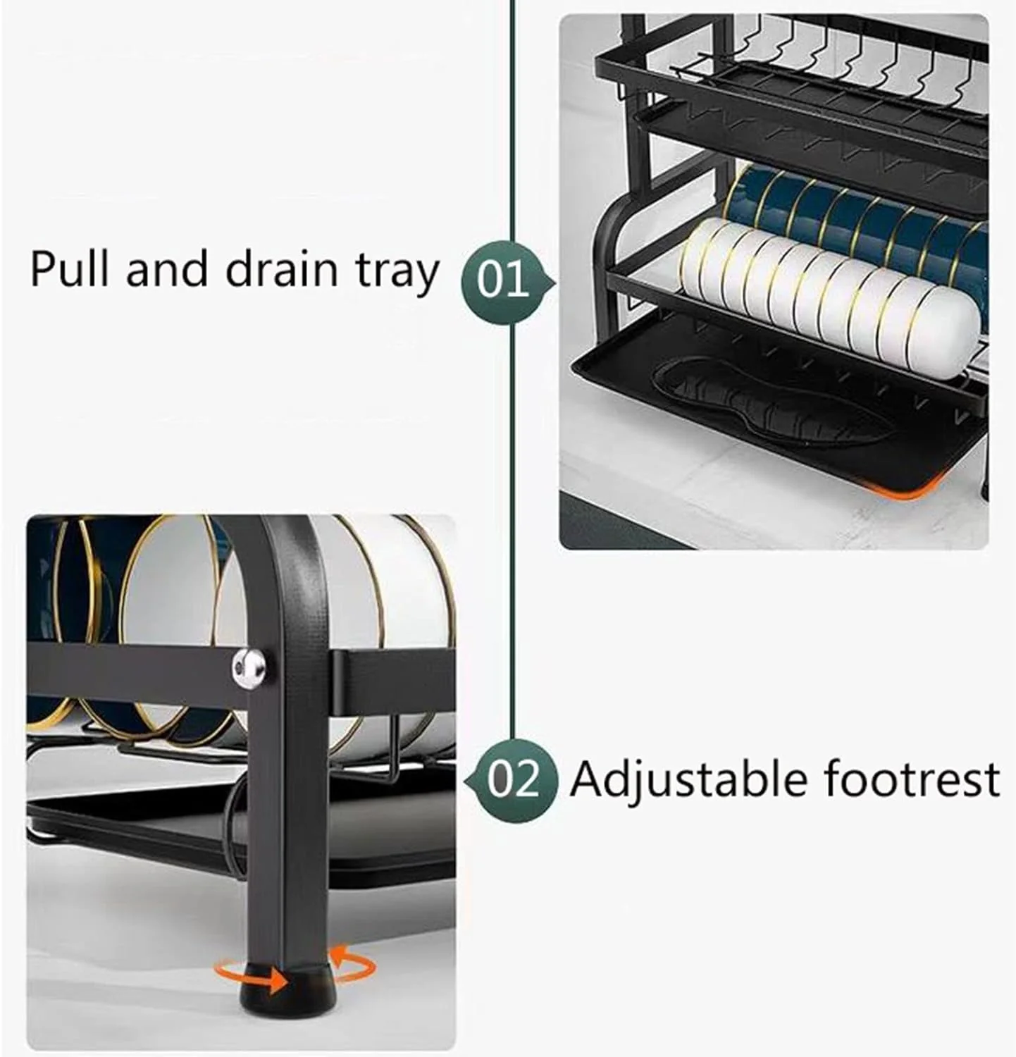 3 Tier Dish Racks for Kitchen Counter, Dish Drainer Rack Stainless Steel - Image 4