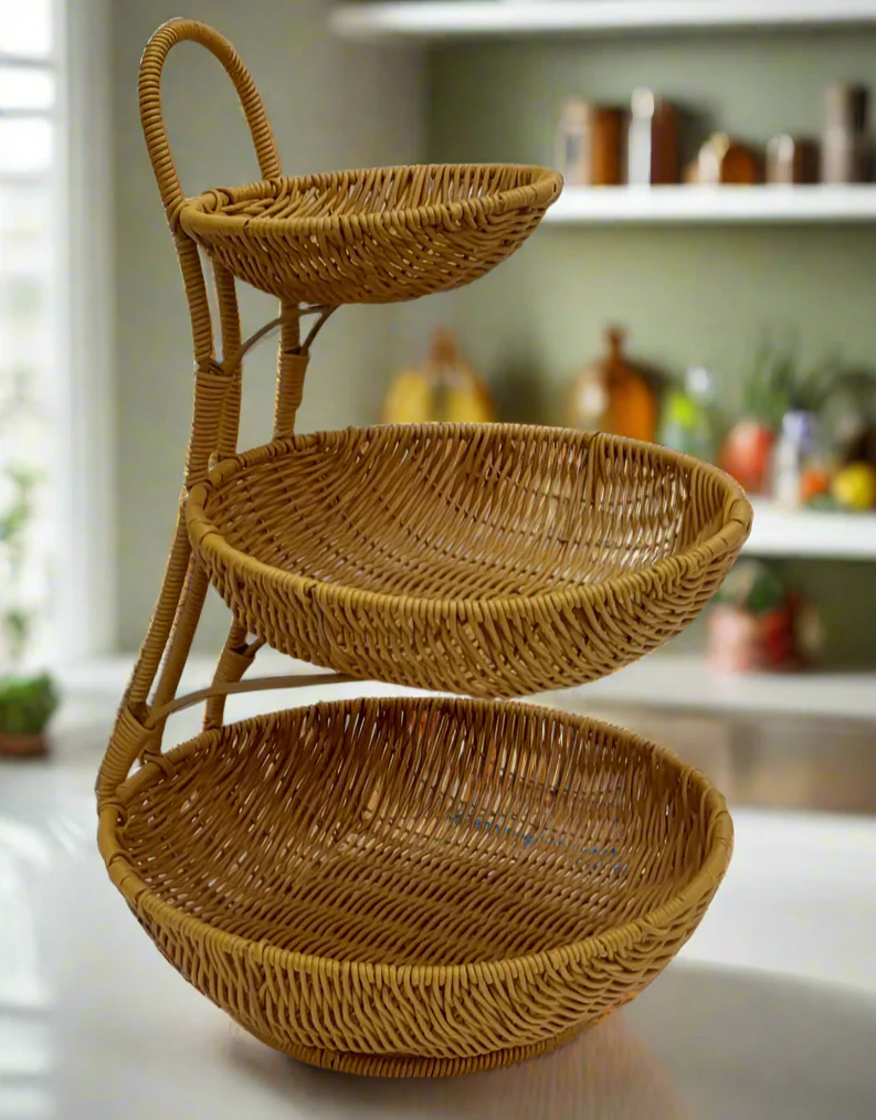 3-Tier Handmade Rattan Fruit Basket – Unique Natural Woven Fruit Rack for Kitchen, Dining Table & Countertop – Eco-Friendly Storage for Fruits, Vegetables, Snacks | Buy in Kenya - Image 2
