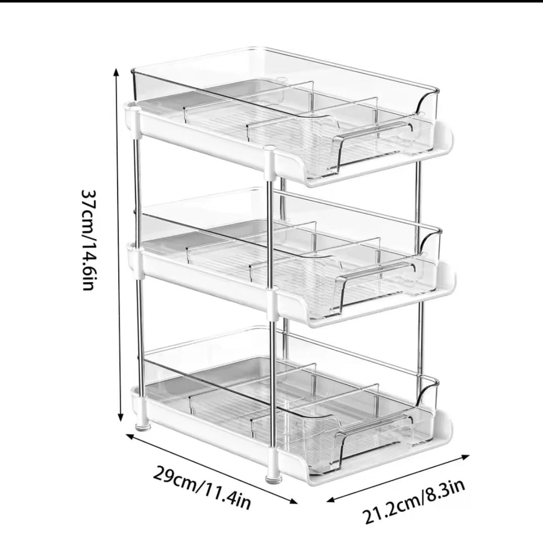3-Tier Multifunctional Storage Rack & Organiser – Acrylic Tray & Metallic Stand - Image 3