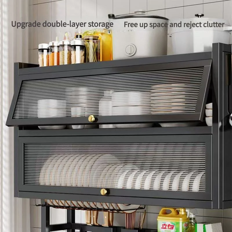 3-Tier Over The Sink Dish Drying Rack & Countertop Organizer Kenya | Over Sink Dish Rack with Flip Cover Doors, Adjustable Metal Kitchen Rack, Cupboard Storage Dish Rack, Dish Drainer with Drainage, Multifunctional Kitchen Storage Rack - Image 4