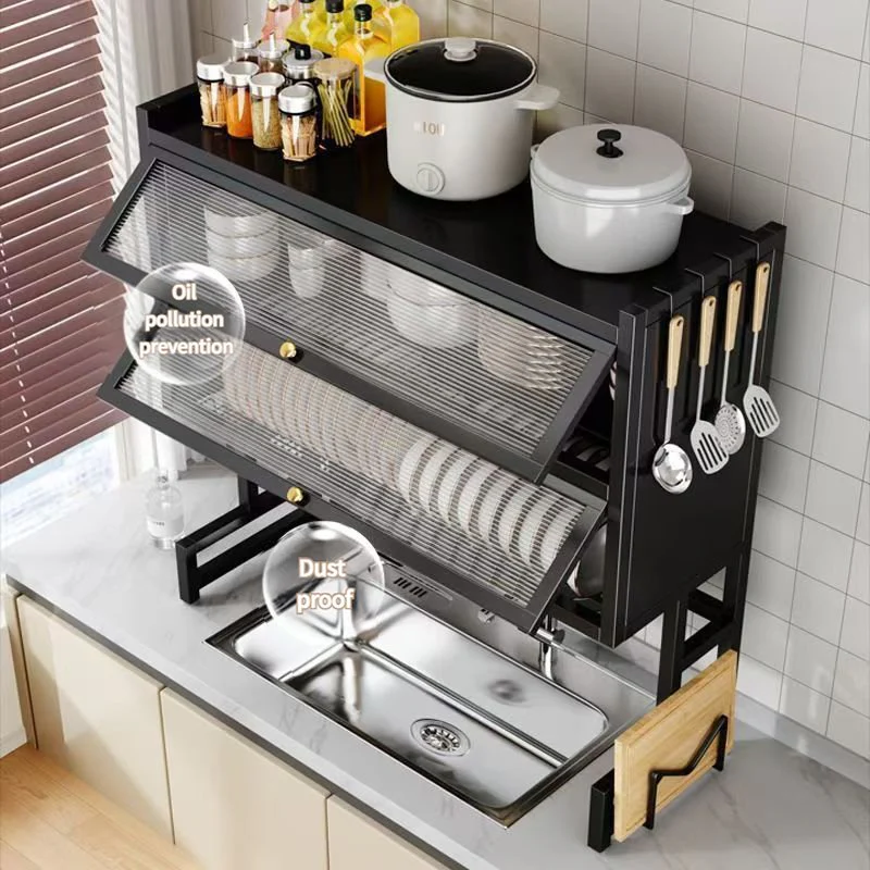 3-Tier Over The Sink Dish Drying Rack & Countertop Organizer Kenya | Over Sink Dish Rack with Flip Cover Doors, Adjustable Metal Kitchen Rack, Cupboard Storage Dish Rack, Dish Drainer with Drainage, Multifunctional Kitchen Storage Rack - Image 5