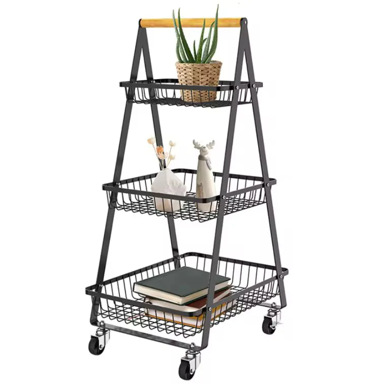 3-Tier Rolling Utility Cart Storage Shelves Multifunction Storage Vegetable Kitchen Trolley Service Cart with Mesh Basket Handles and Wheels Easy Assembly for Bathroom, Kitchen, Office, - Image 3