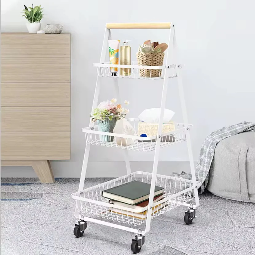 3-Tier Rolling Utility Cart Storage Shelves Multifunction Storage Vegetable Kitchen Trolley Service Cart with Mesh Basket Handles and Wheels Easy Assembly for Bathroom, Kitchen, Office, - Image 4