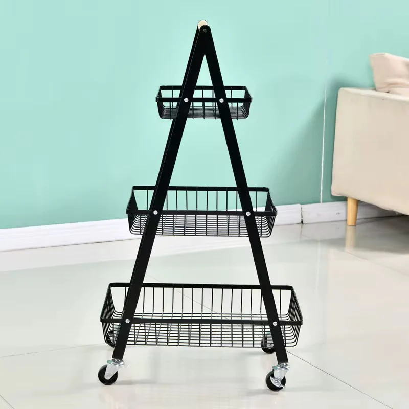 3-Tier Rolling Utility Cart Storage Shelves Multifunction Storage Vegetable Kitchen Trolley Service Cart with Mesh Basket Handles and Wheels Easy Assembly for Bathroom, Kitchen, Office, - Image 5