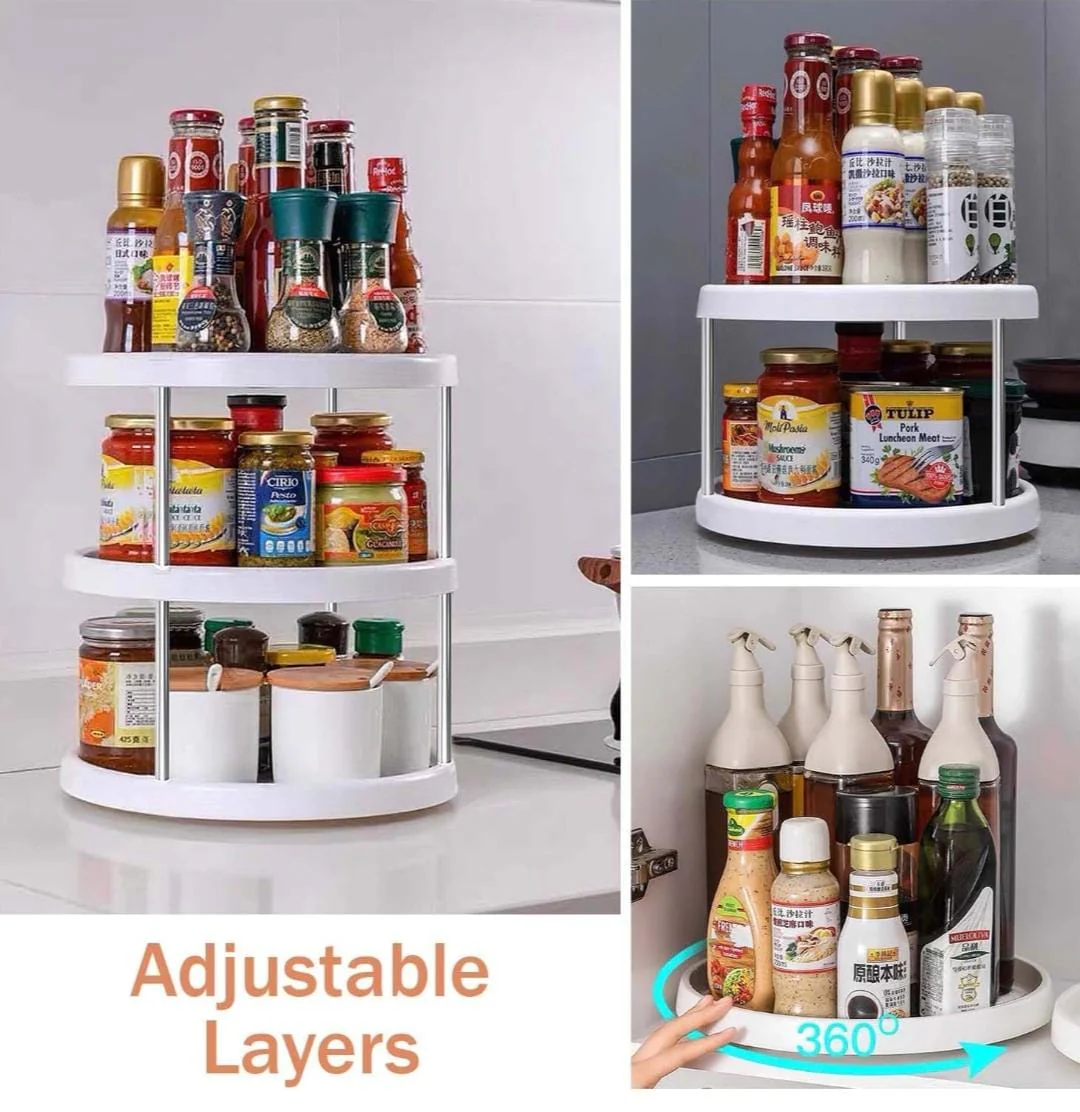 3-Tier Rotating Kitchen Storage Rack & Spice Organiser – Plastic & Stainless Steel Stand - Image 4