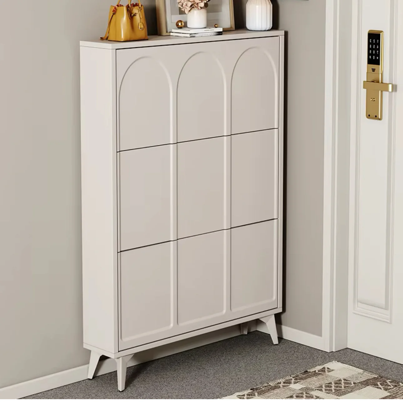 3 Tier Shoe Storage, Shoe Rack Narrow, Hall Shoe Storage Cabinet, Adjustable Partition Wooden Bucket Flip Shoe Cabinet - Image 2