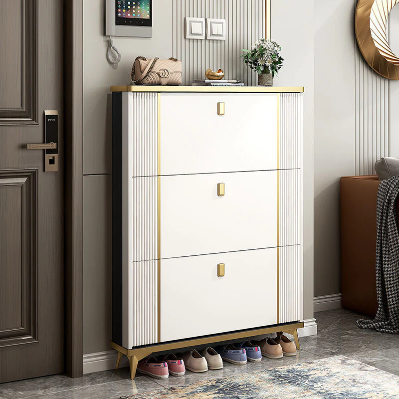3 Tier Shoe Storage, Shoe Rack Narrow, Hall Shoe Storage Cabinet, Adjustable Partition Wooden Bucket Flip Shoe Cabinet - Image 3