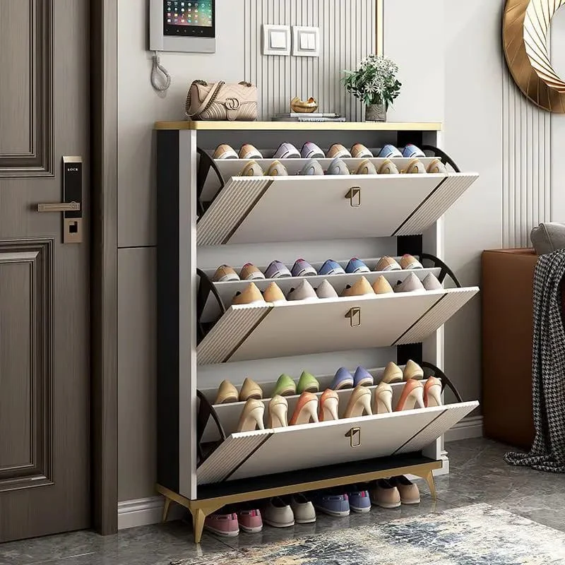3 Tier Shoe Storage, Shoe Rack Narrow, Hall Shoe Storage Cabinet, Adjustable Partition Wooden Bucket Flip Shoe Cabinet - Image 4