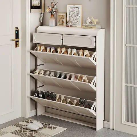 3 Tier Shoe Storage, Shoe Rack Narrow, Hall Shoe Storage Cabinet, Adjustable Partition Wooden Bucket Flip Shoe Cabinet - Image 7