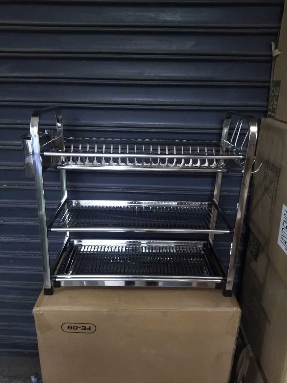 3-Tier Stainless Steel Dish Drying Rack – Drip Tray & Utensil Holder - Image 2