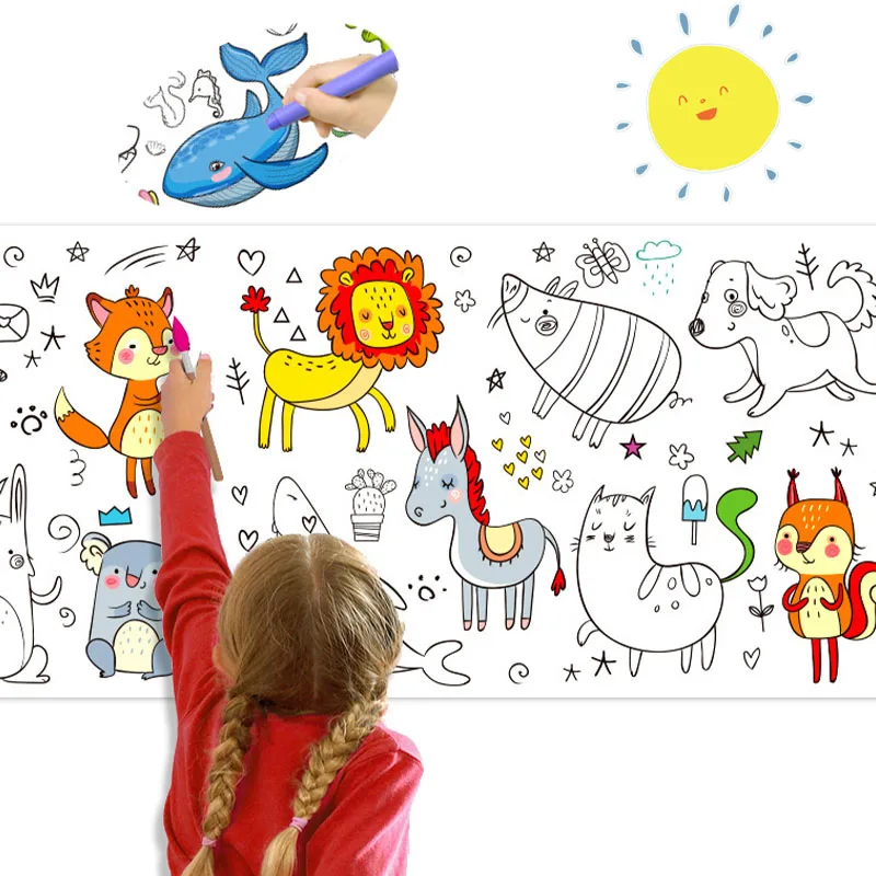 30*200cm Early Educational Kids Drawing Roll DIY Sticky Color Filling Paper Scroll - Image 2