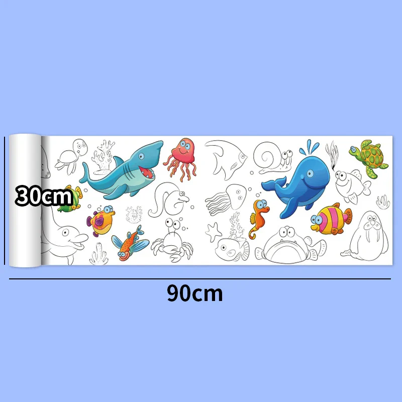 30*200cm Early Educational Kids Drawing Roll DIY Sticky Color Filling Paper Scroll - Image 9
