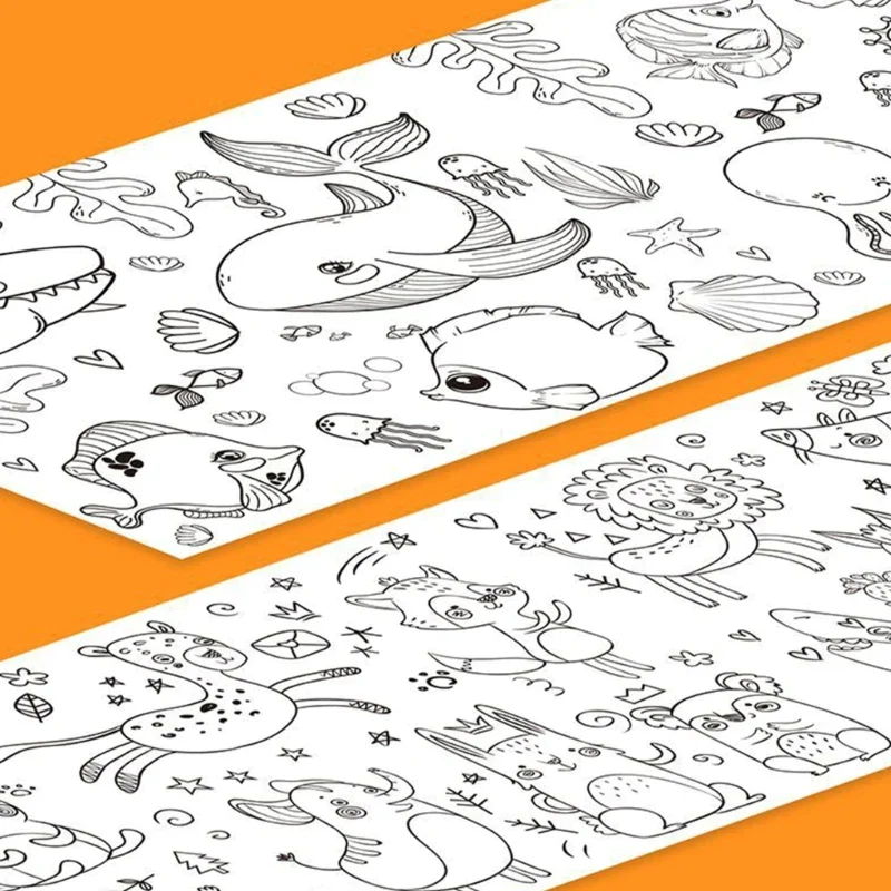 200cm Children Drawing Roll Nonrepeatable Pattern Kids Diy Coloring Paper Scroll - Image 4