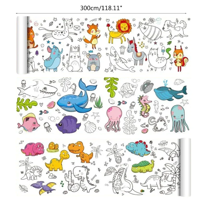 200cm Children Drawing Roll Nonrepeatable Pattern Kids Diy Coloring Paper Scroll - Image 6